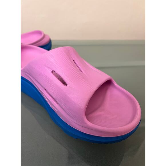 HOKA Ora Recovery Slide 3 Sandals Cyclamen Blue Pink W 9 or M 7 foam cushy shoes - Picture 7 of 8